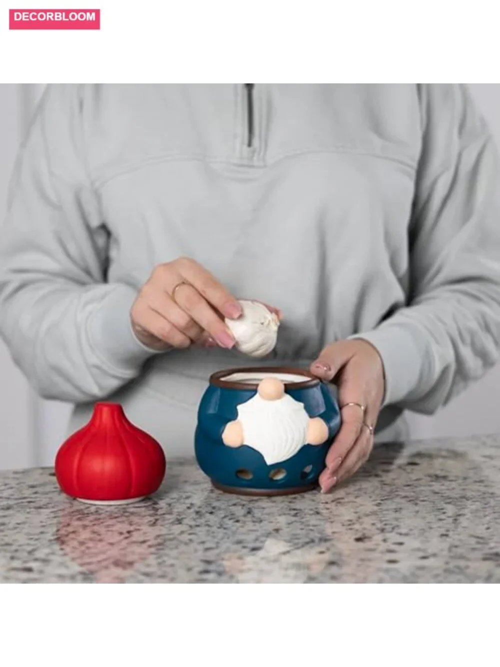 Ceramic Gnome Garlic Keeper, 2-3 Bulb Capacity, Hand Wash Only